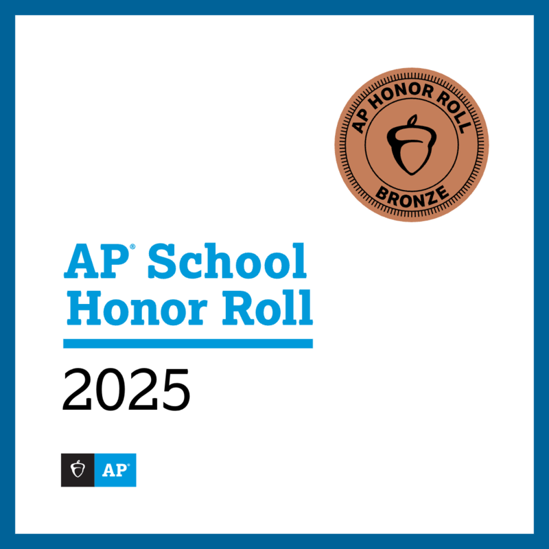 Bronze 2025 AP School Honor Roll certificate with logo and acorn seal.