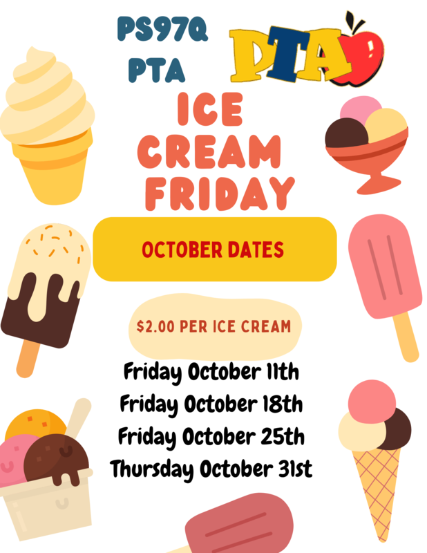 White back ground with dates of ice cream Fridays