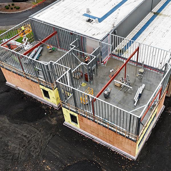 Aerial view of second-floor construction