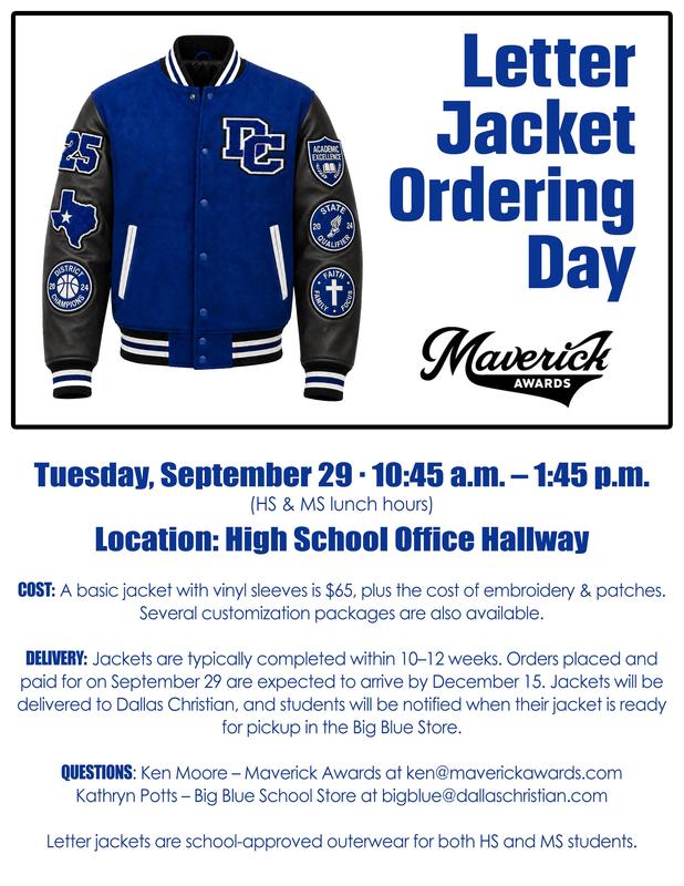 Letter Jacket Ordering Day - Tuesday, September 29