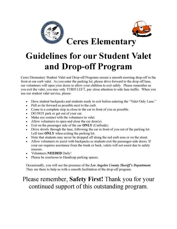 Ceres Elementary Valet Procedures 2019