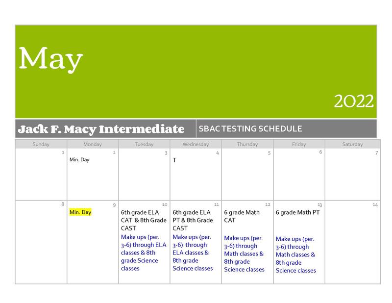SBAC Testing Schedule