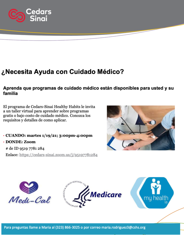 Taller: ¿Necesita Ayuda con Cuidado Médico? • CUANDO: martes 1/19/21; 3:00pm-4:00pm • DONDE: Zoom Featured Photo