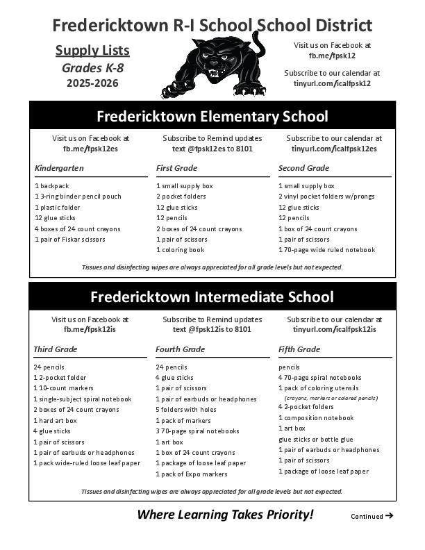 K-8 Supply List 25-26