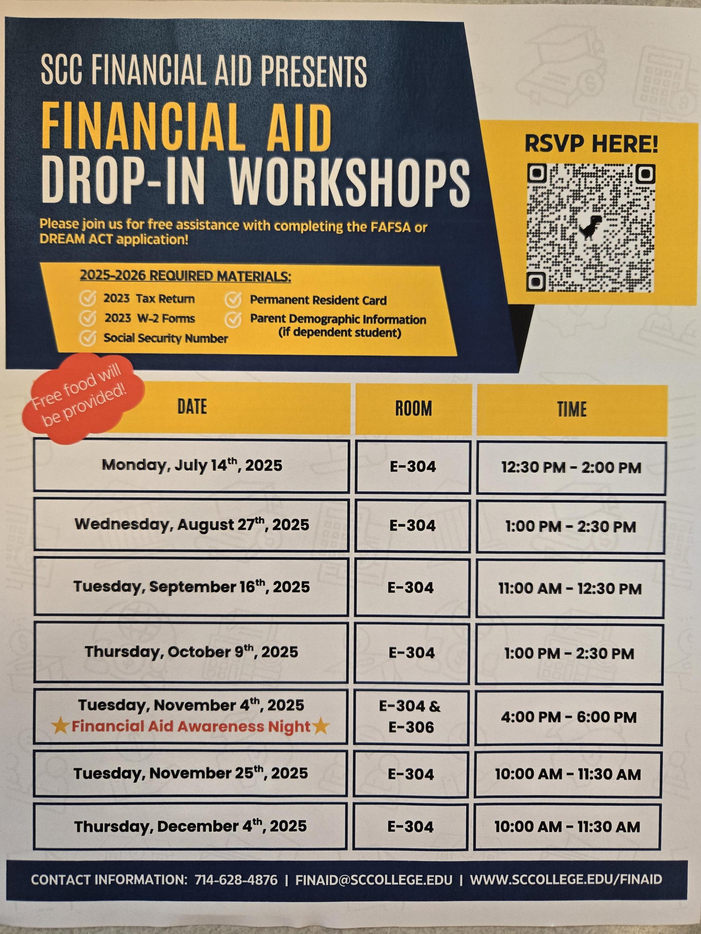 Santiago Canyon College Financial Aid Drop-In Workshops