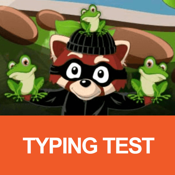 Typing Test image of racoon with three frogs