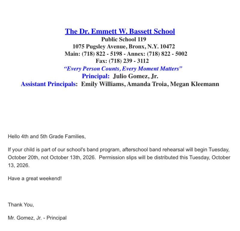 School Band Program Flyer October 2026