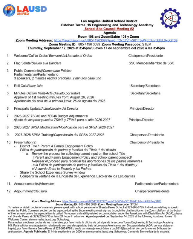 Agenda SSC 2nd Meeting
