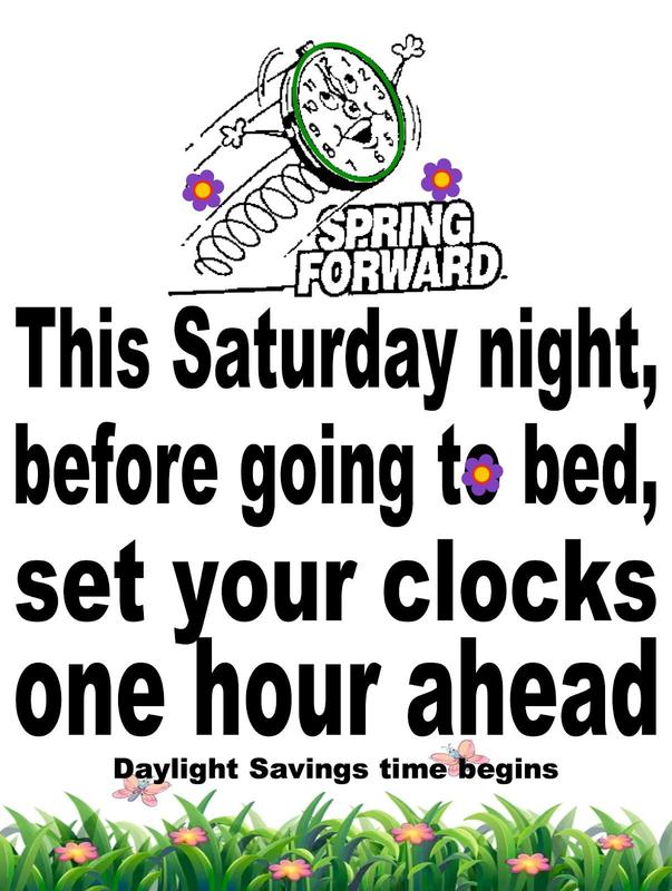 Spring Forward! Daylight Savings starts this weekend poster.