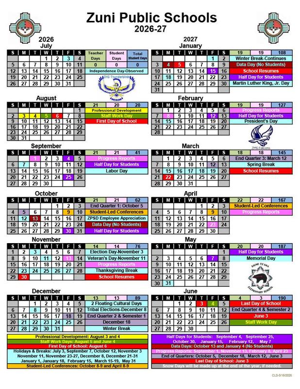 2026-2027 ZPSD Calendar