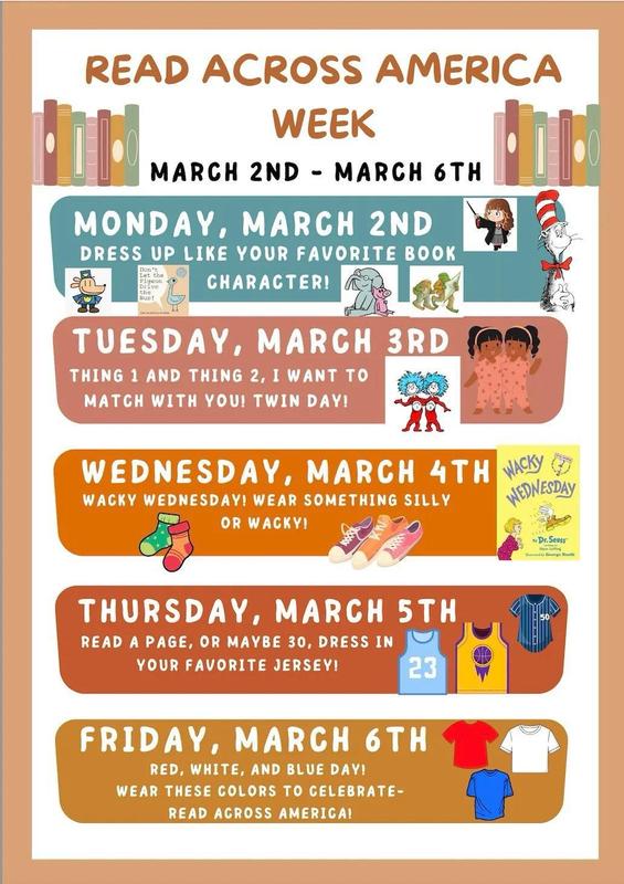 Dress up days for Read Across America March 2nd-6th