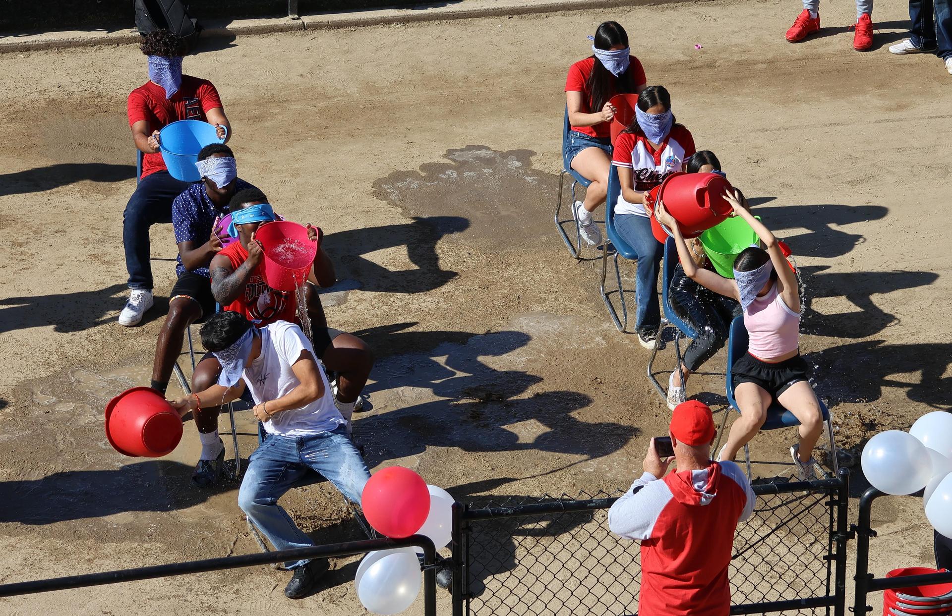 students and staff at the homecoming rally