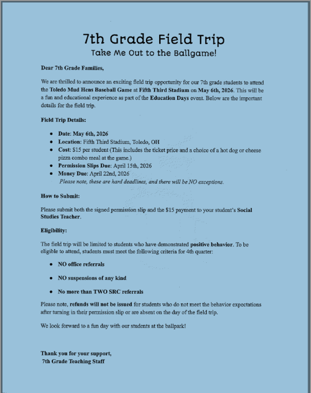 7th Grade Field Trip 5/6/2026 Featured Photo