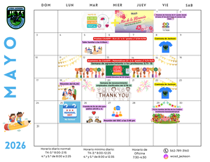 Calendar of activities for the month of May at Lydia Jackson in Spanish