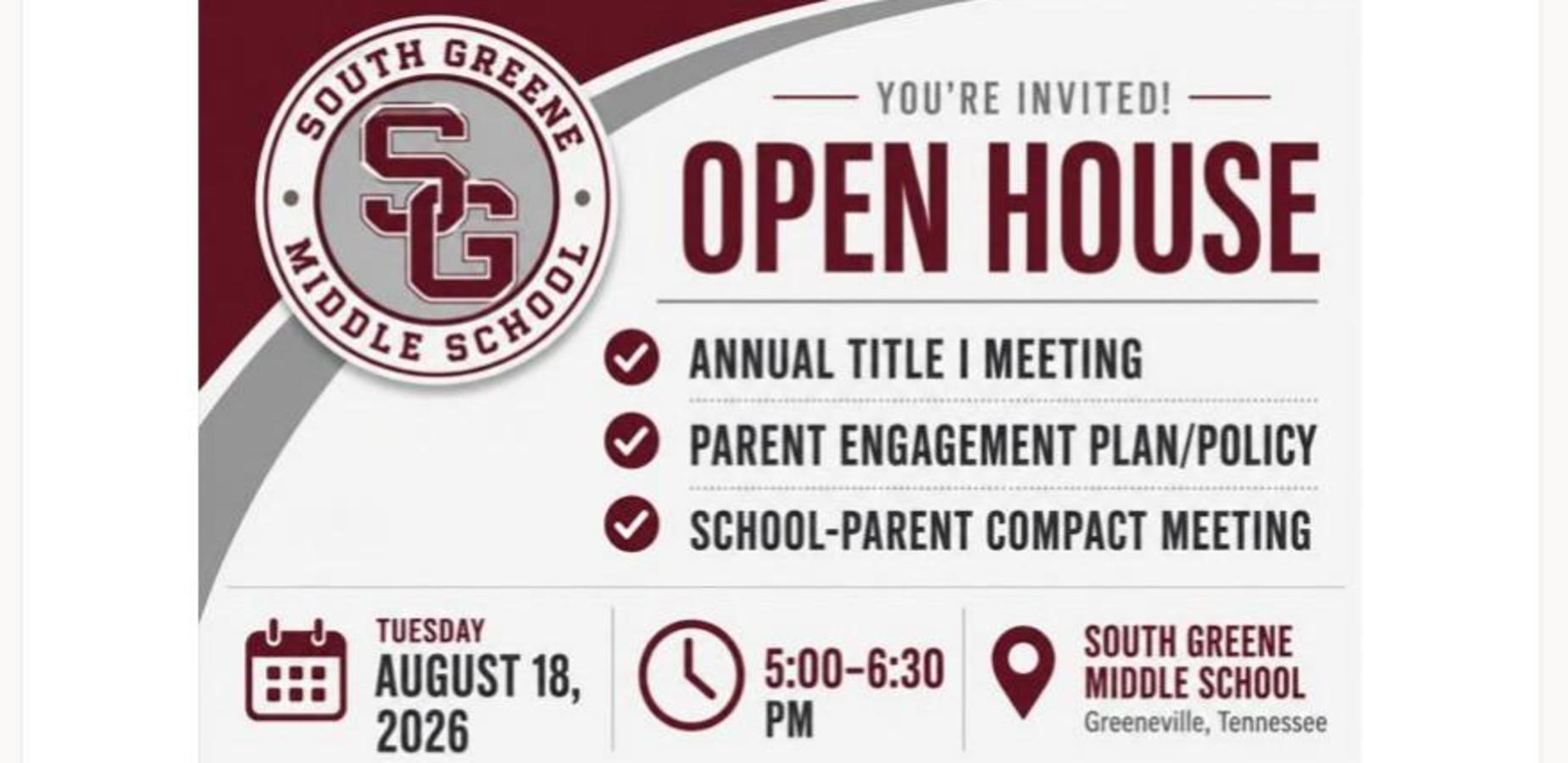 SGMS Open House
August 18th from 5:00-6:30