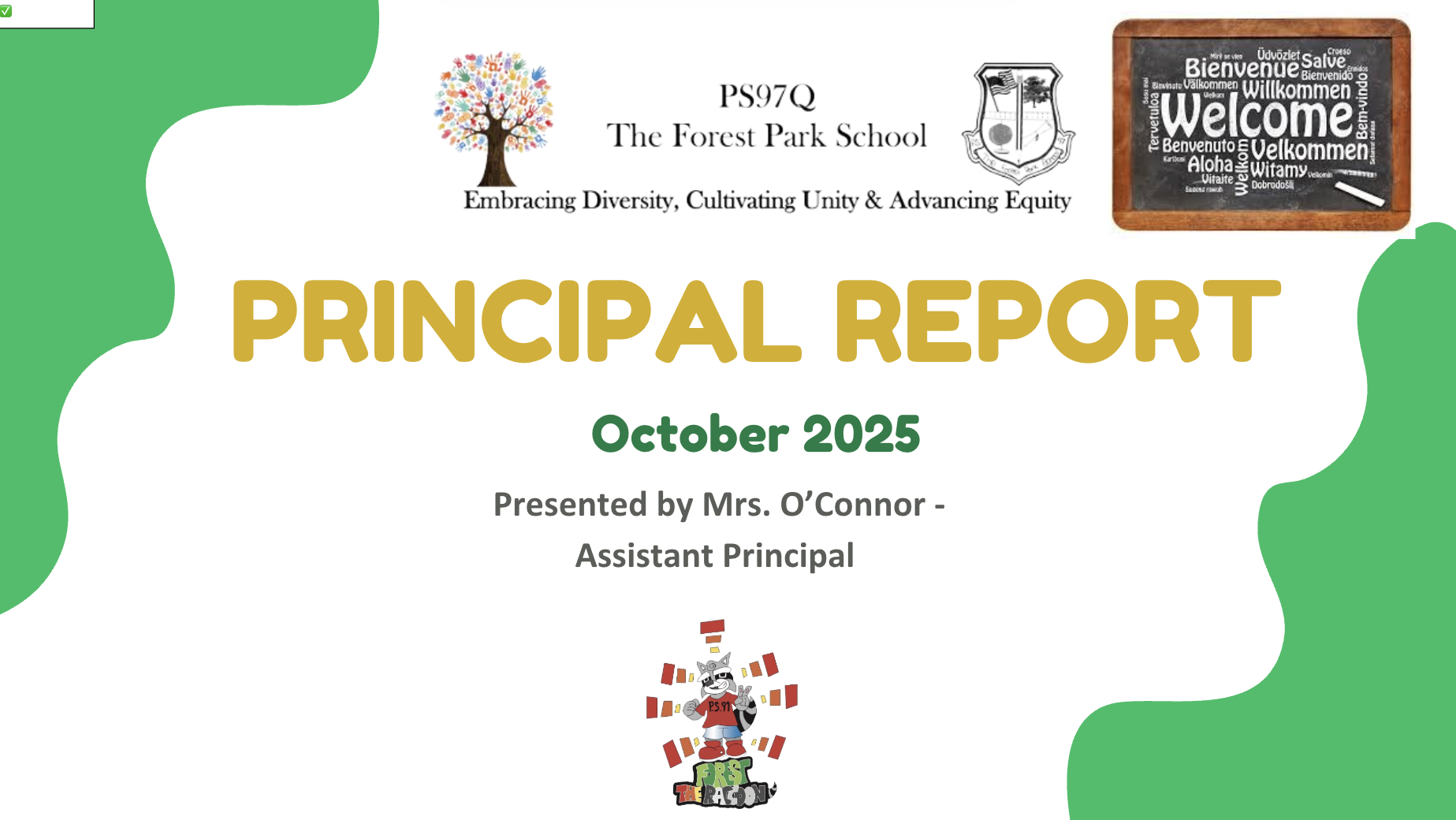 Green back ground with principal's report