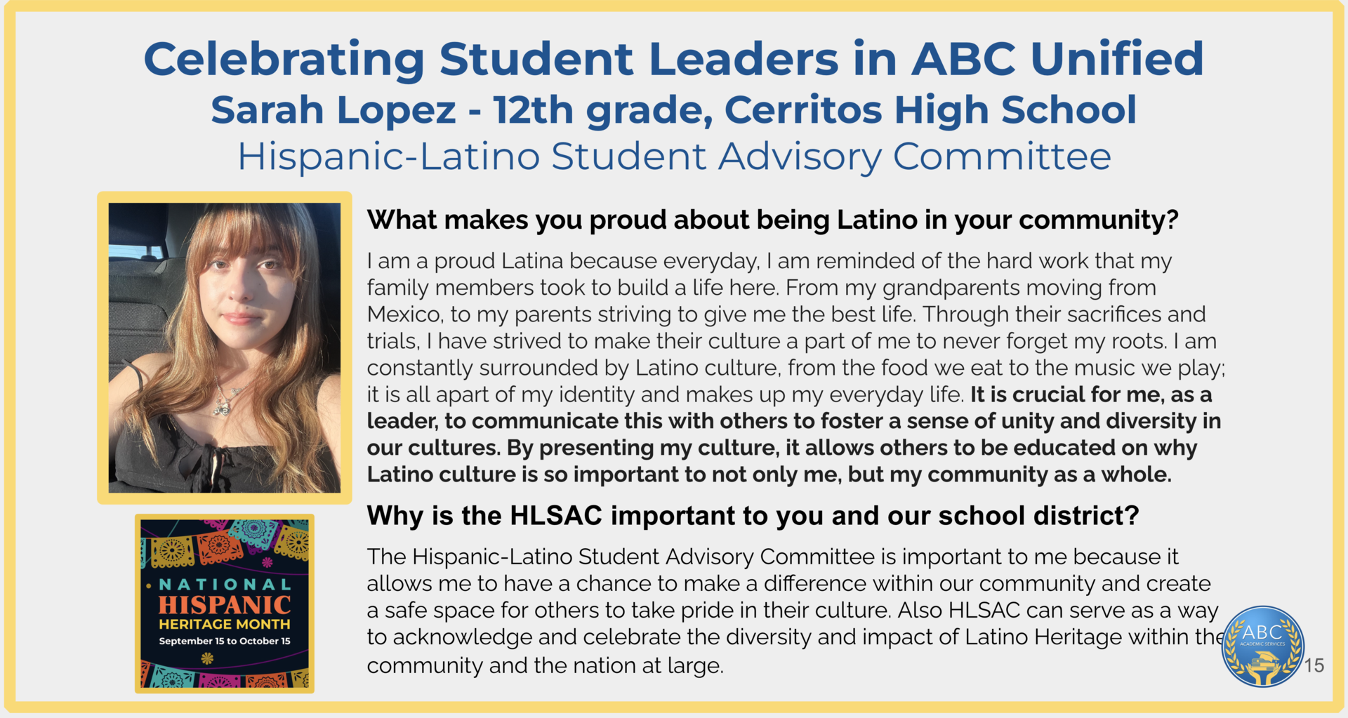 Sarah Lopez - 12th grade, Cerritos High School