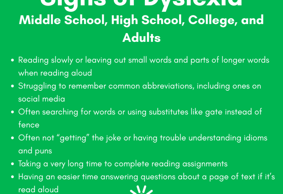 Signs of Dyslexia - MS, HS, College, and Adults