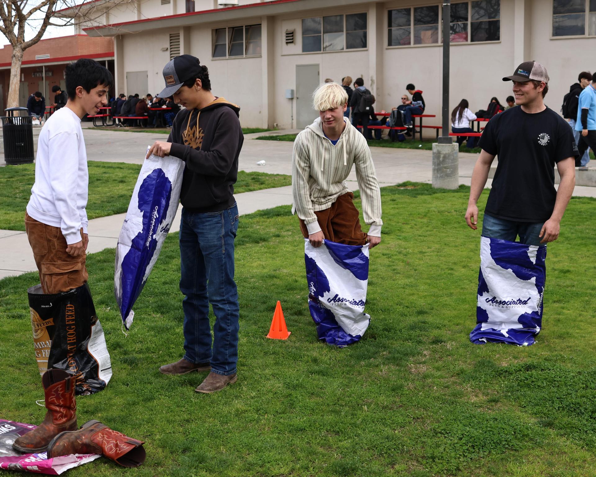 students and staff enjoying the feed bag relay