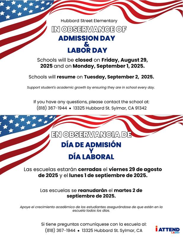 LAUSD Admissions Day and Labor Day Flier for families