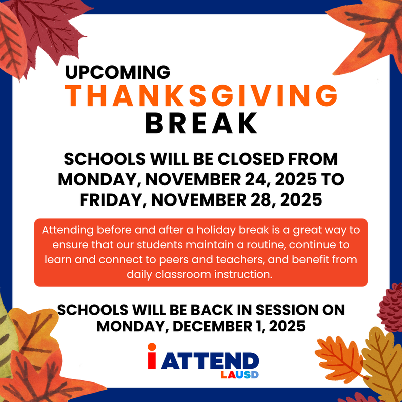 Thanksgiving break flyer photo of Thanksgiving break flyer. schools closed November 24-28, 2025