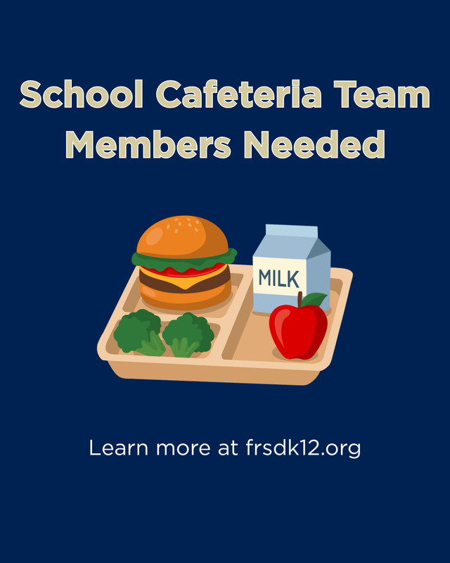 image has a dark blue background with a school lunch tray photo. It says 
