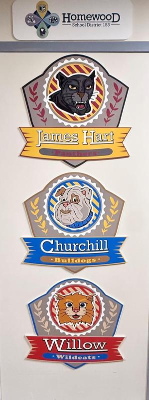 Logos for Willow, Churchill, and James Hart Schools