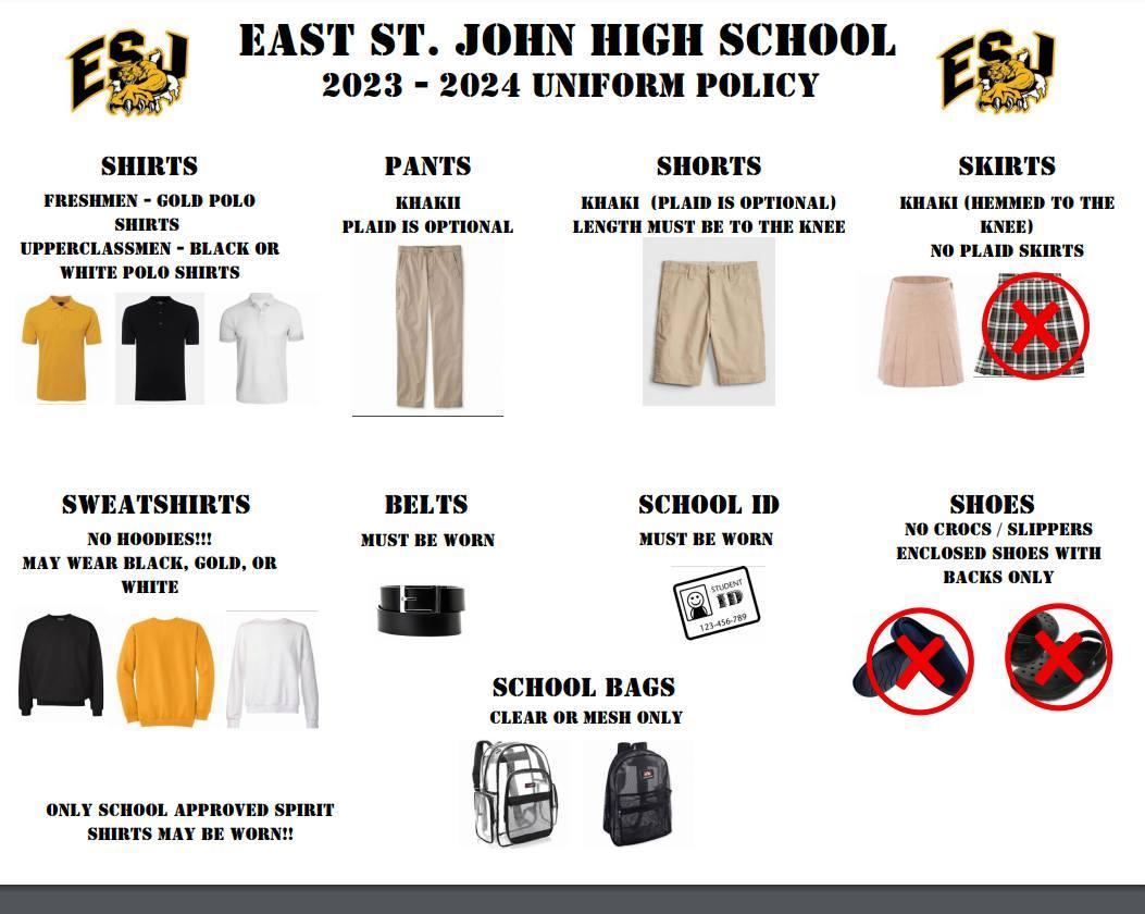 20232024 Dress Code Parents East St. John High School