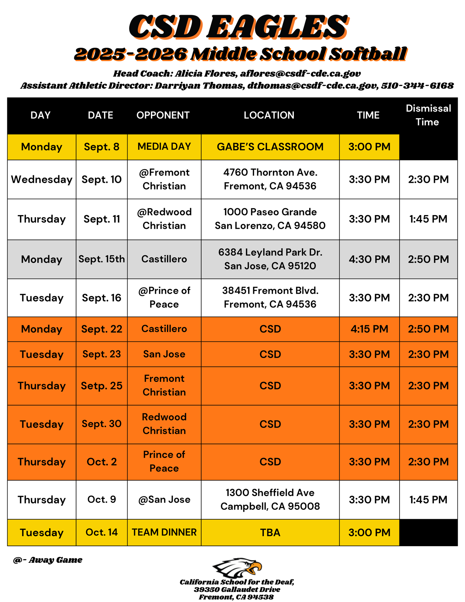 Click on image for readable softball schedule