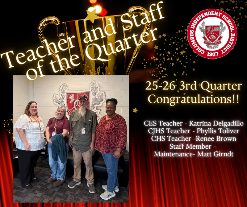 We are proud to recognize our Teacher and Staff of the Quarter for the 2025–2026 3rd Quarter!