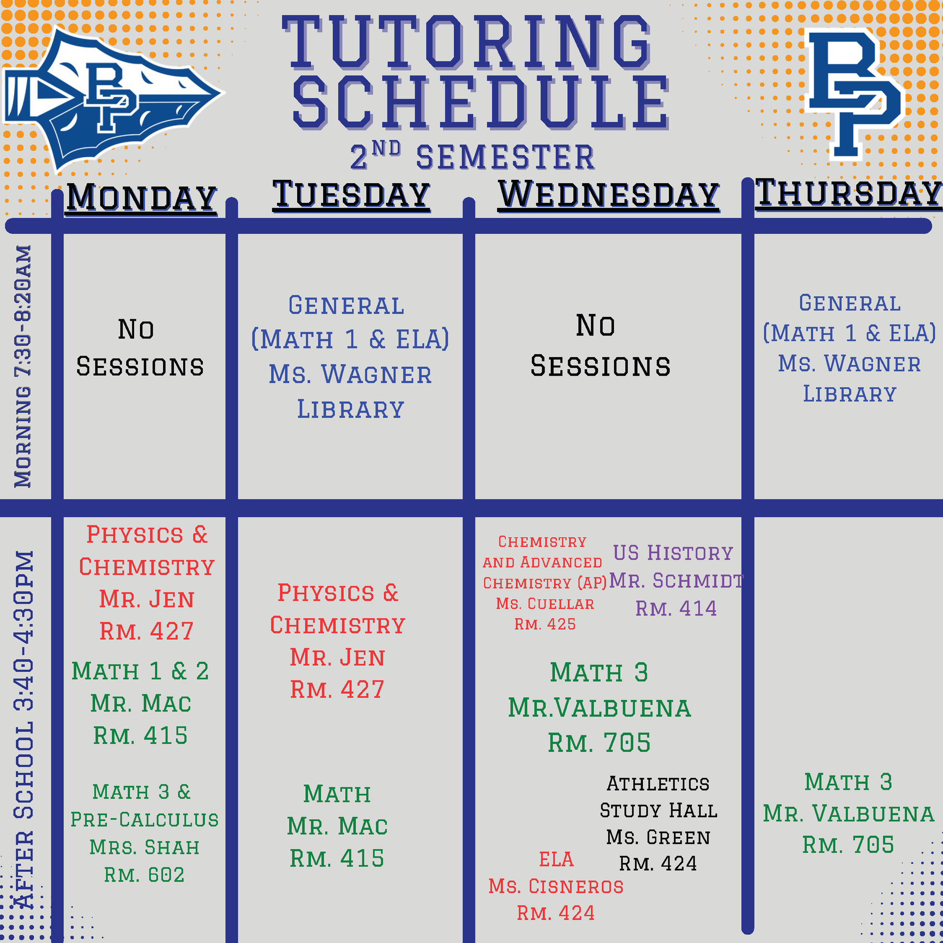 Tutoring Schedule Spring 2026