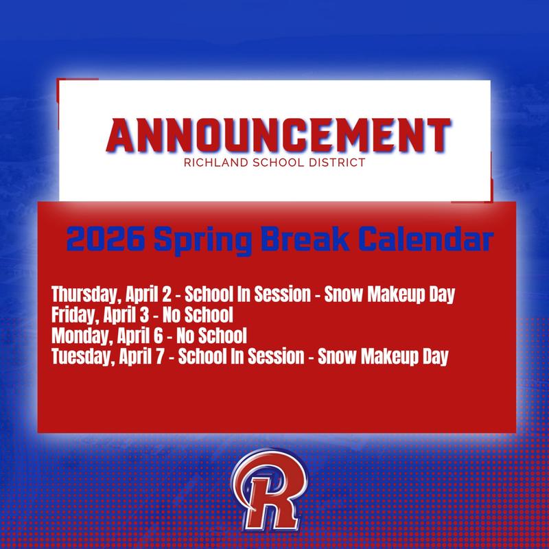 2026 Spring Break Calendar Thursday, April 2 - School In Session - Snow Makeup Day  Friday, April 3 - No School  Monday, April 6 - No School  Tuesday, April 7 - School In Session - Snow Makeup Day