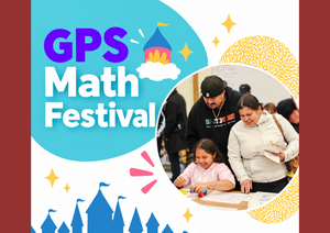GPS Math Festival with two parents and a child checking out math games at a table