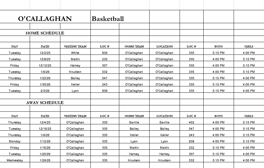 2025-2026 Basketball Schedule 