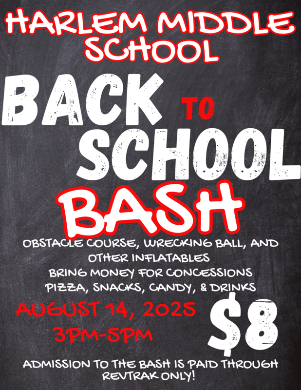 Text poster advertising a back-to-school bash with event details and pricing.