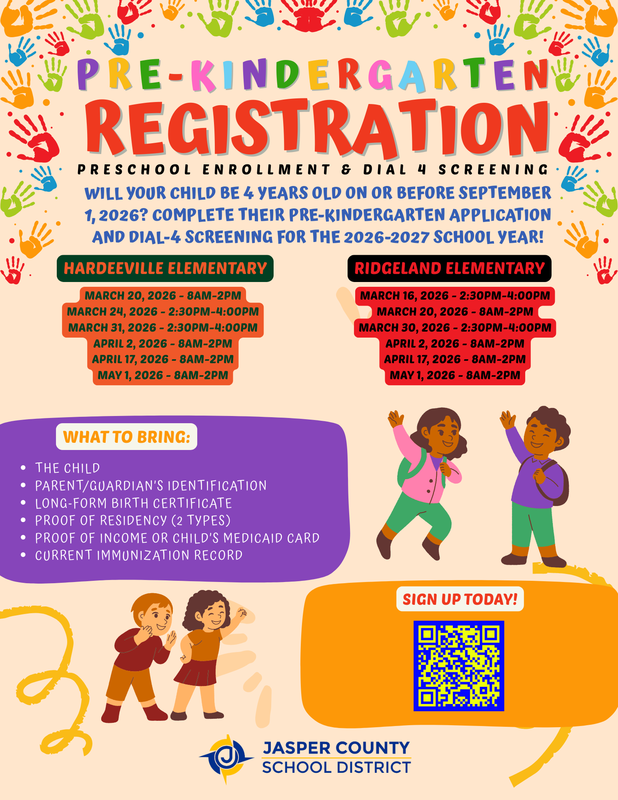 🖍️ Pre-K Registration is OPEN for Jasper County School District! 🖍️ Featured Photo