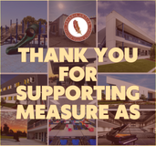 Collage of school buildings and playgrounds with thank you message for Measure AS support.