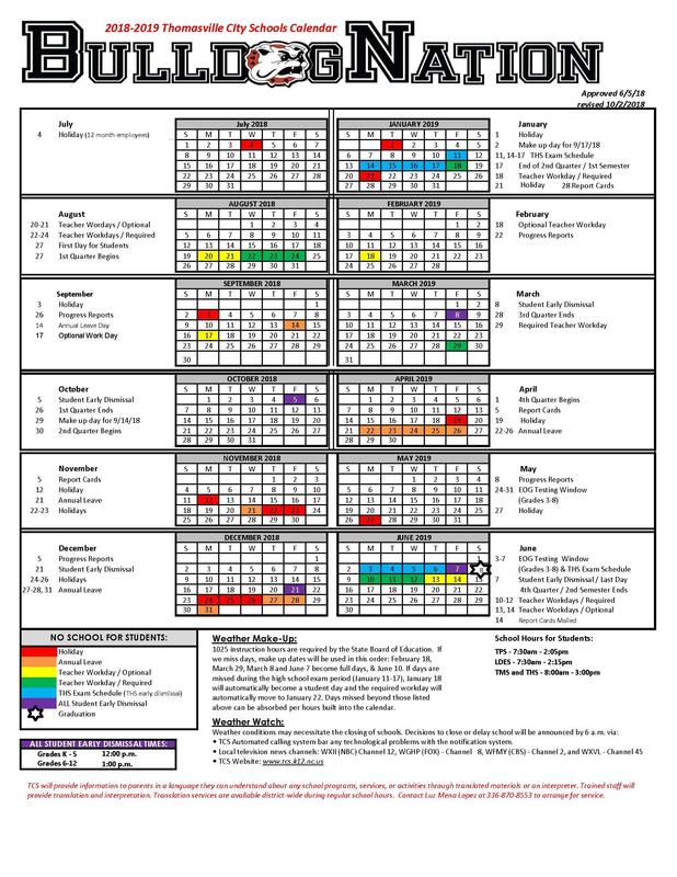 2018-19 School Calendar