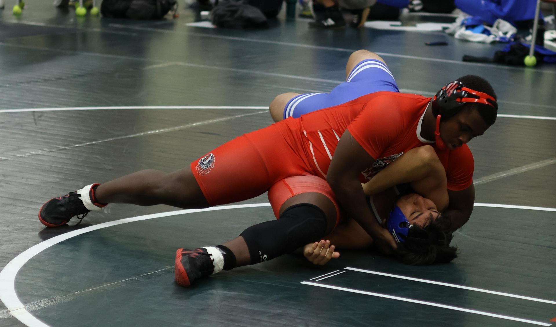 Boys wrestling in the Liberty Duals event 32