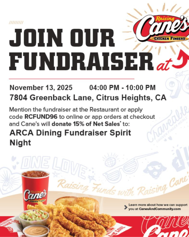 Canes fundraiser, showing a meal, chicken, drink and fries