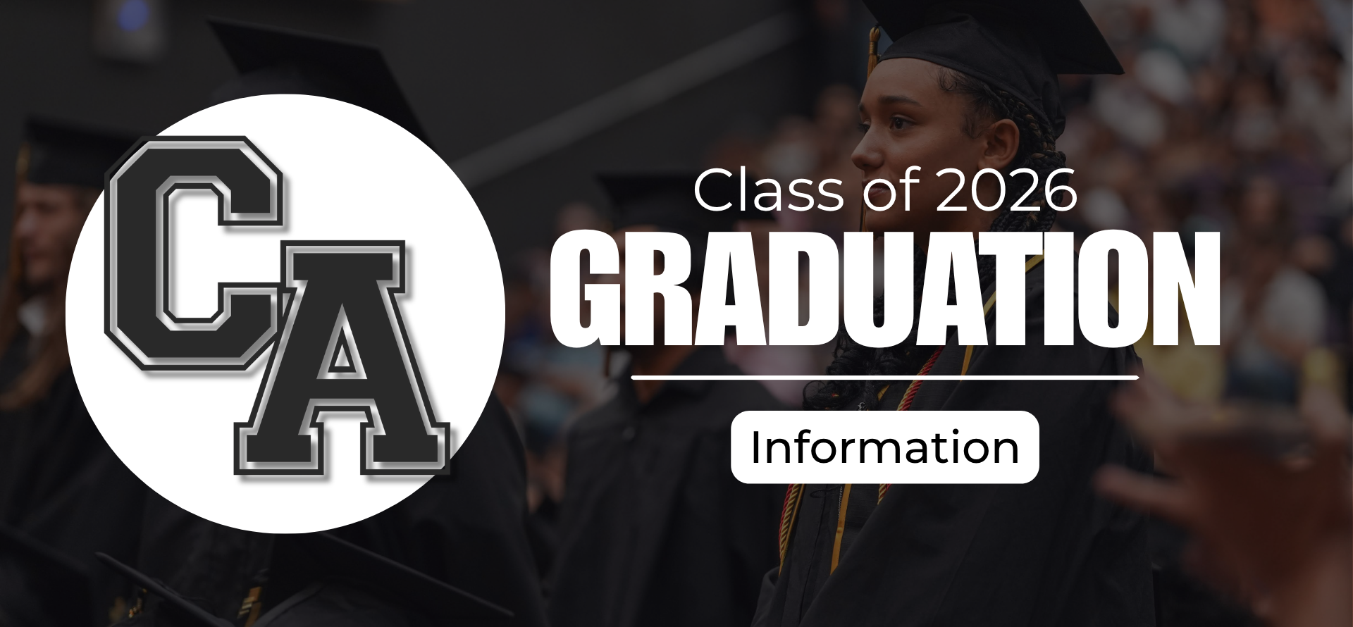 Graduation announcement for the Class of 2026 with students in caps and gowns.