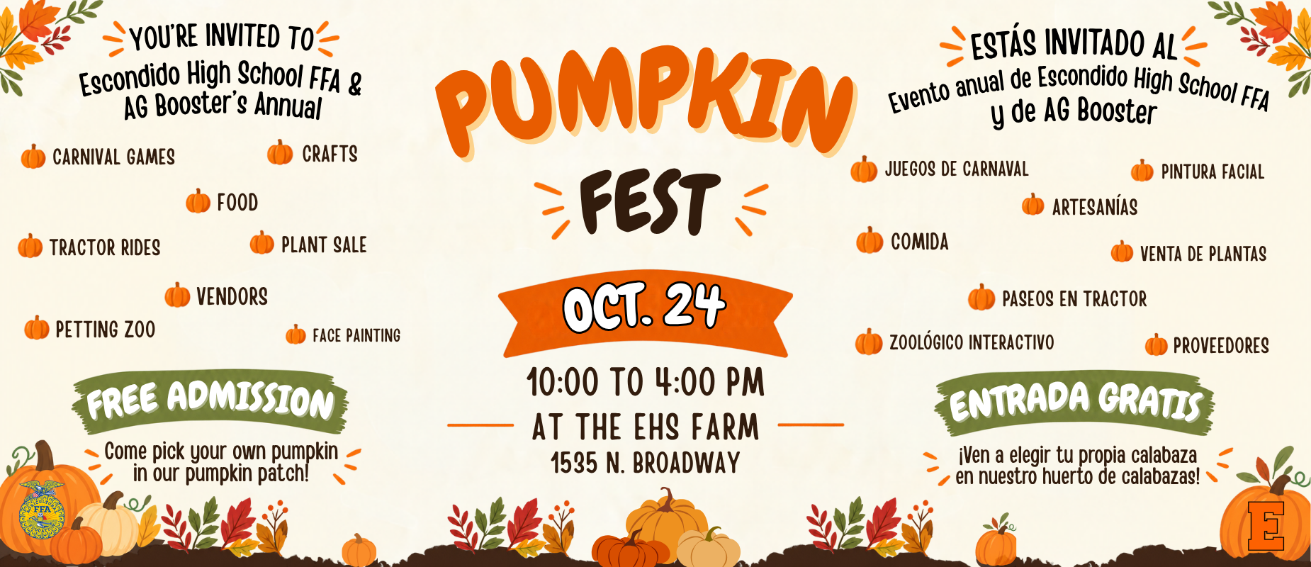 Invitation to Pumpkin Fest with event details and colorful illustrations.