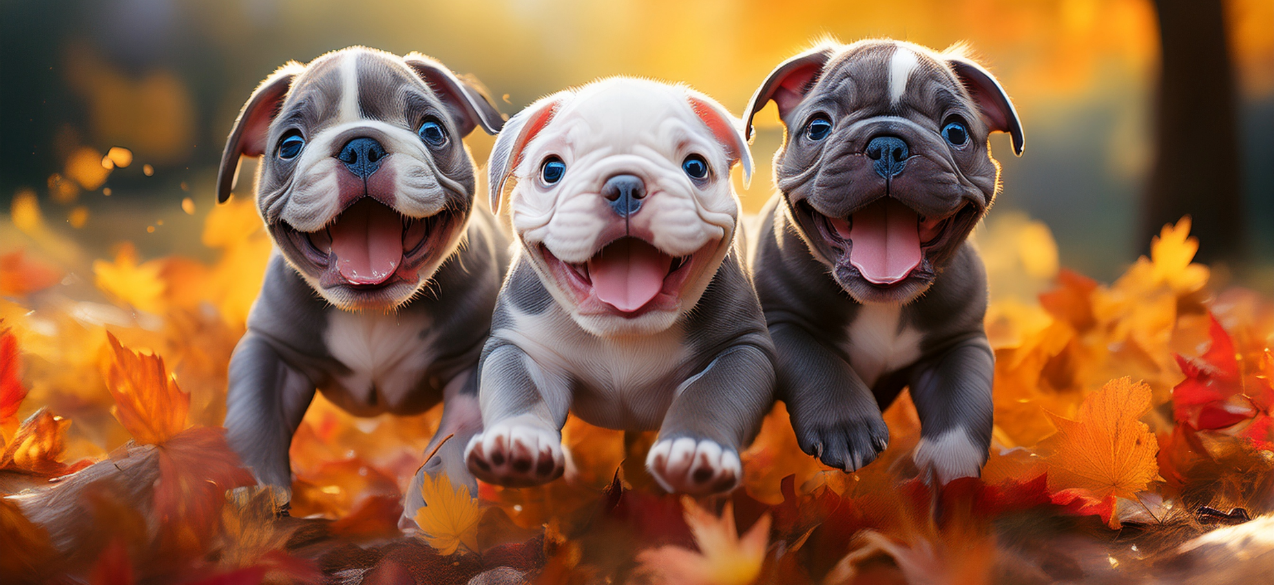 Bulldogs in Fall Leaves