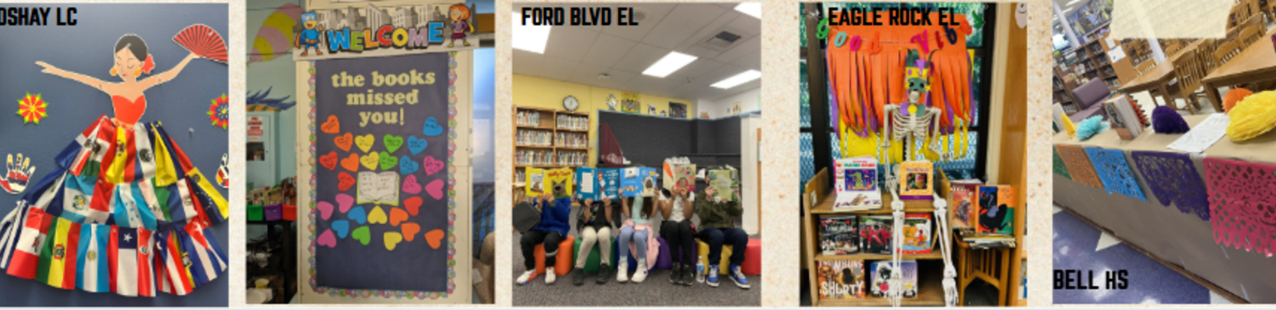 photo collage of different events hosted in or by school libraries
