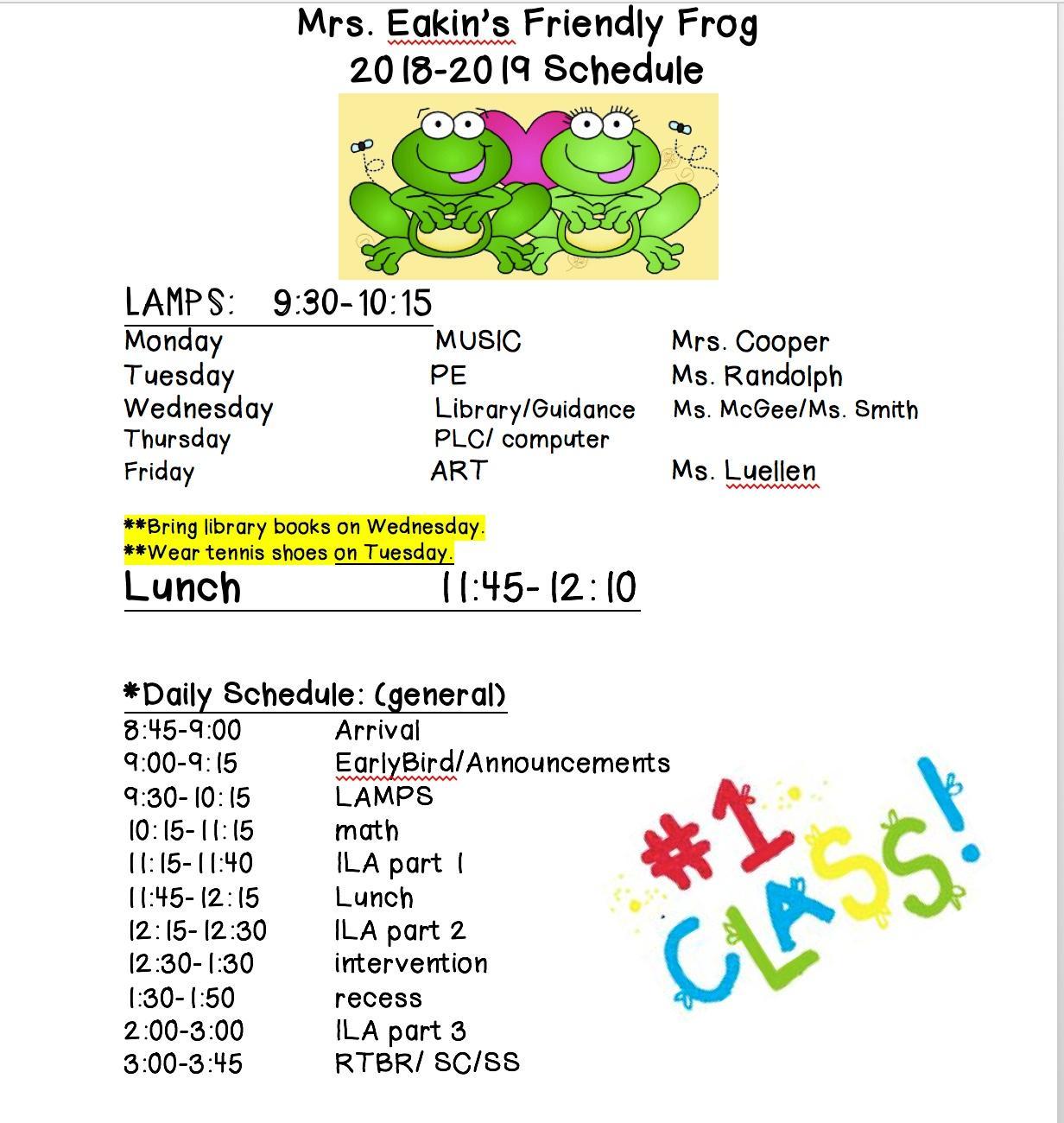 class schedule Chrissy Eakin Bon Lin Elementary