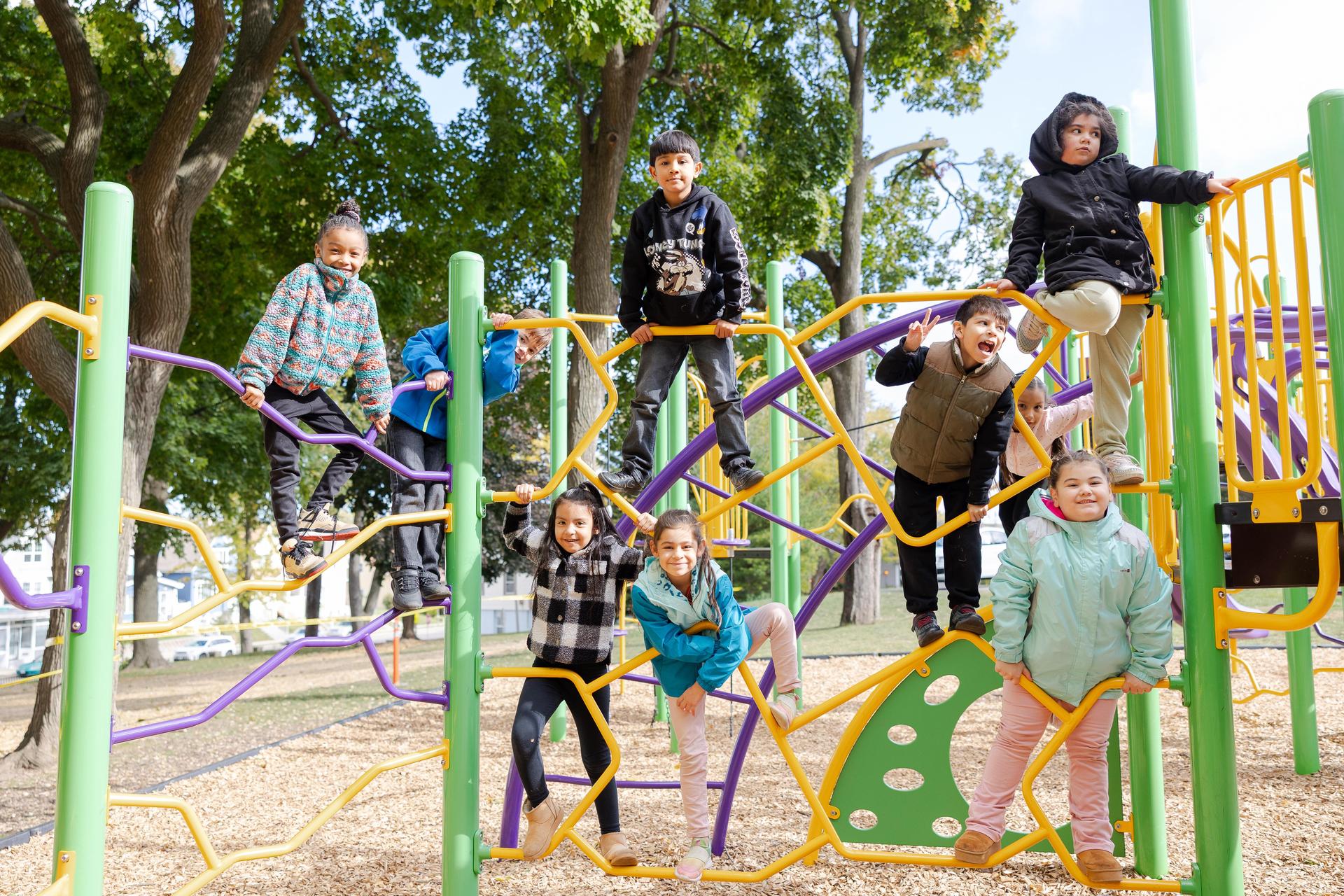 Elementary students playing on the playground.