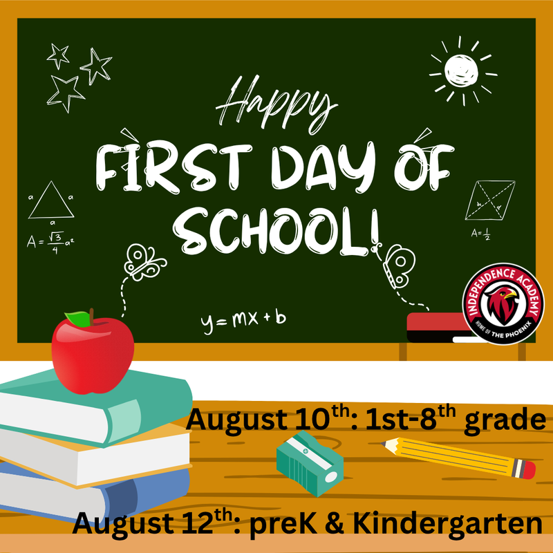 August 10th is the first day for 1st through 8th grades. Please send your child with a lunch as we have no lunch lizard on August 10th.  August 12th is the first day for preK and Kindergarten.