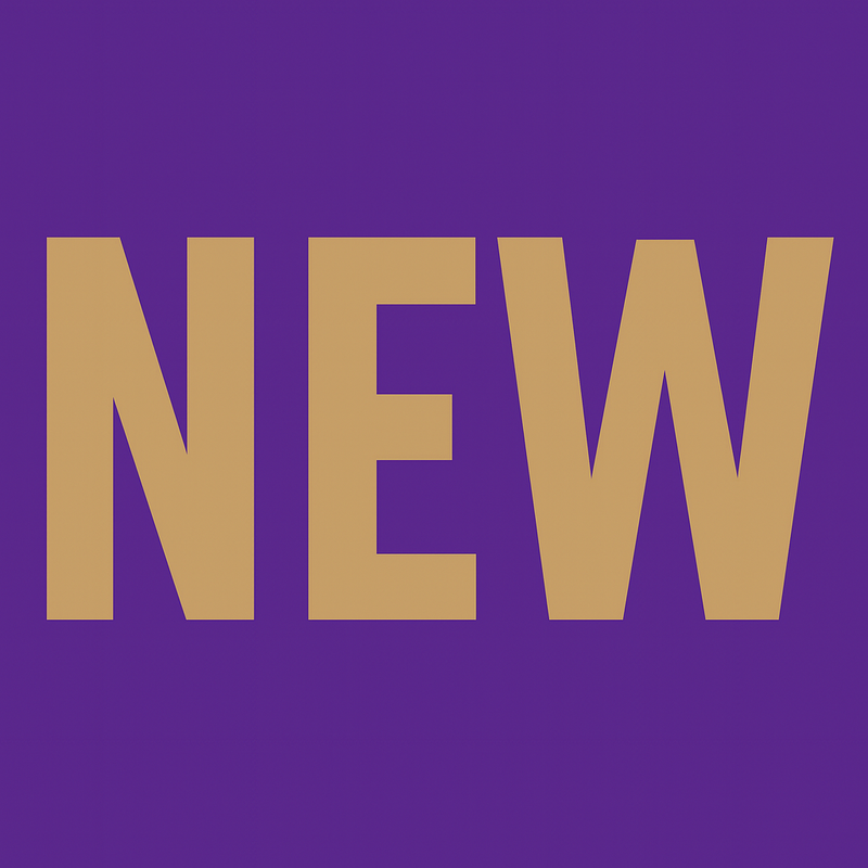 the word NEW in PECS purple and gold