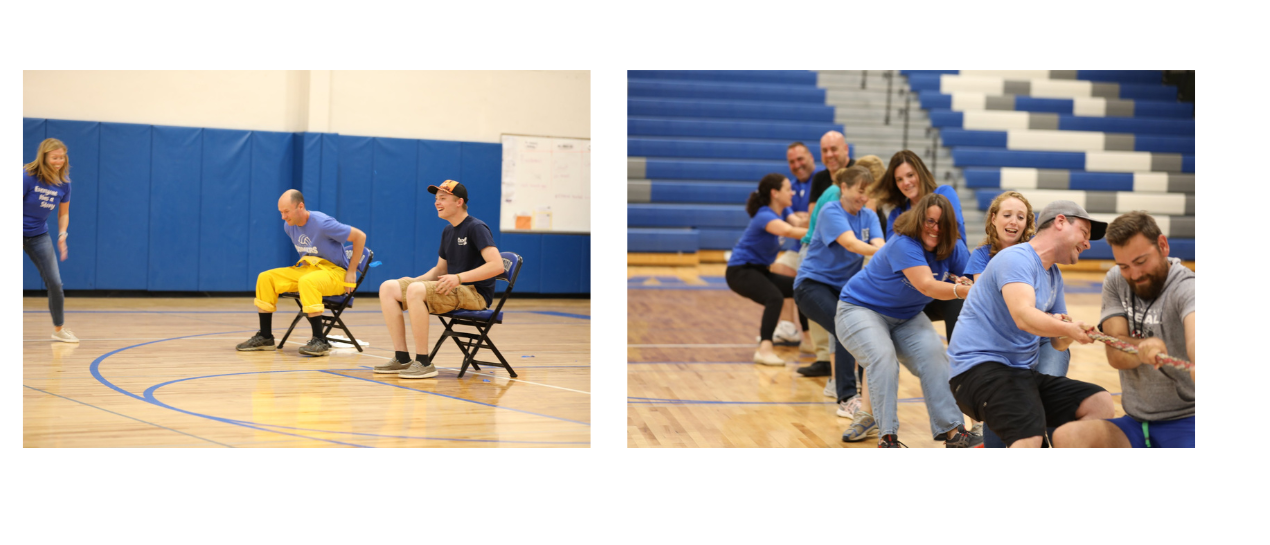 staff tug of war and popping balloons