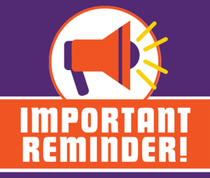 Important Reminder with orange megaphone on a purple backdrop